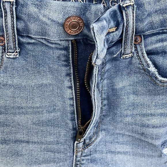 American Eagle SZ 0 Curvy Hi-Rise Shortie Jean Shorts Distressed Stretch Light - Picture 5 of 10